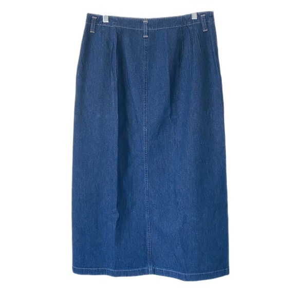 VINTAGE ST JOHNS BAY Skirt Denim Midi Maxi Pockets Front Zip Front Vent Sz M - Picture 2 of 6